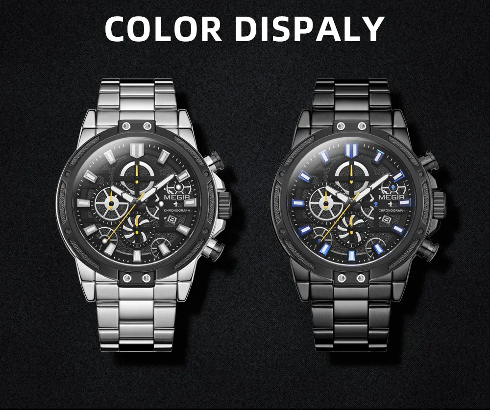 MEGIR мужские деловые кварцевые часы, армейские спортивные наручные часы с хронографом, мужские роскошные часы от ведущего бренда Relogios Masculinos 2108 черного цвета
