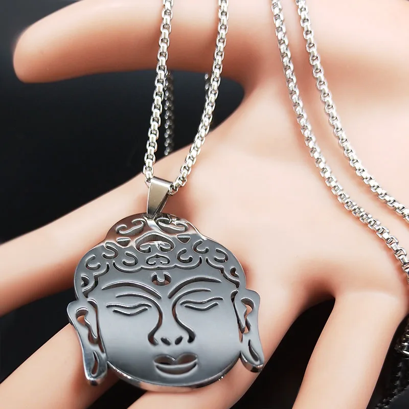 Религиозное ожерелье из нержавеющей стали с головой Будды для женщин, серебряное ожерелье с цепочкой, ювелирный воротник largo mujer N19163