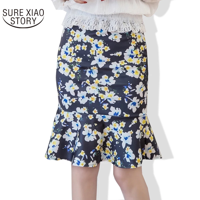 

2019 New Arrival Fashion High Waist Bag Hip Color Skirt Female Plus Size Korean Commuter Slim Printed Flounce Skirt 300i 30