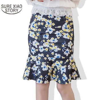 

2019 New Arrival Fashion High Waist Bag Hip Color Skirt Female Plus Size Korean Commuter Slim Printed Flounce Skirt 300i 30