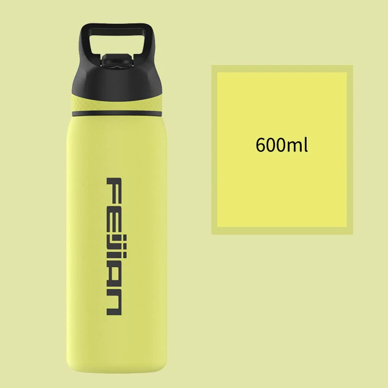 FEIJIAN термос бутылка с соломенной крышкой с широким горлышком с вакуумной изоляцией с двойными стенками 18/8 нержавеющая сталь с порошковым покрытием BPA бесплатно - Цвет: yellow 600ml