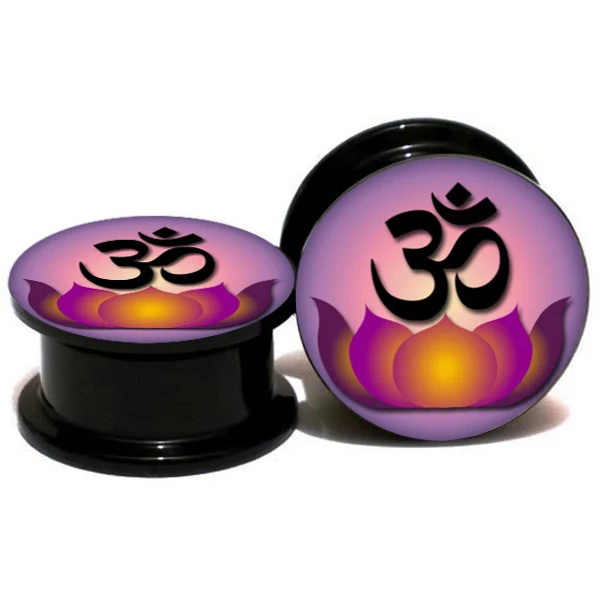 Wholesale 20pcs/lot Acrylic Lotus And Namaste Logo Ear Gauge Plug And