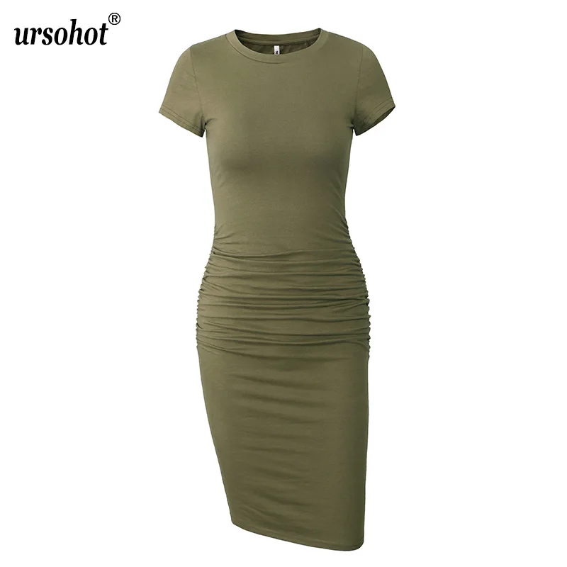 Kopen Ursohot Wit Vrouwen Ruching Jurken 2018 Vestidos Stretchy Korte Mouwen Geplooide Gewaad Zomer Jurk Party Bandage Jurk Voor Vrouwen
