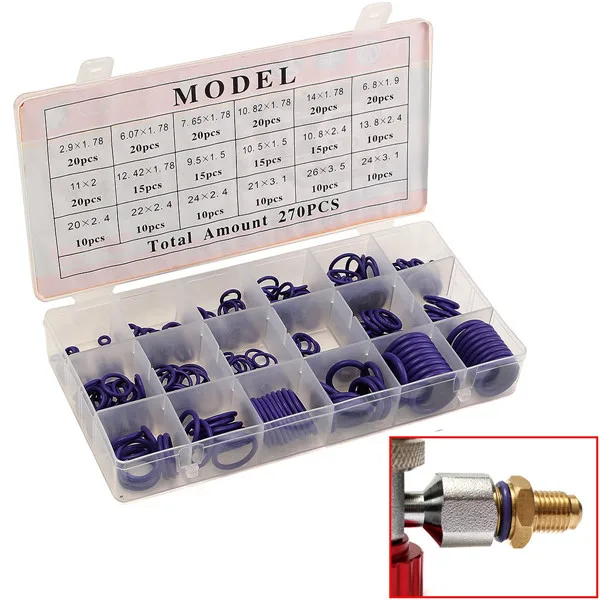 Suleve<ALIMT >&trade;</ALIMT> MXRW1 R22/R134a Air Conditioning O-Ring Rubber Rings Waterproof Washer 270Pcs