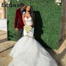 Сексуальное свадебное платье в стиле русалки Длинные свадебные халаты для собора, платья невесты, украшенные бисером, с кристаллами, на заказ, халат de mariee