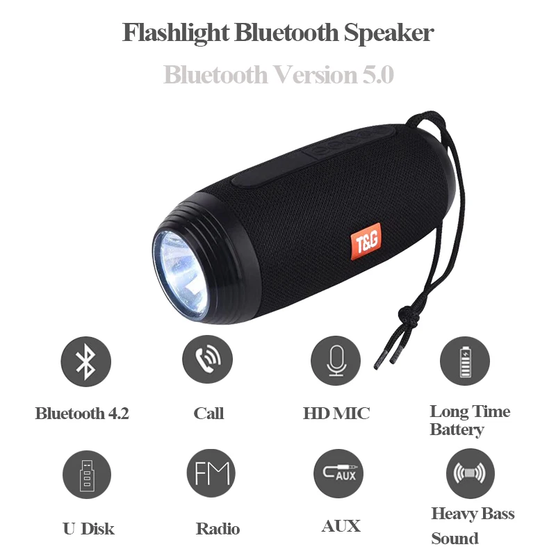 

Bluetooth Speaker Column Bluetooth Portable Speaker High Power 10W Portable Column Subwoofer Speaker with Fm Radio AUX LED Light