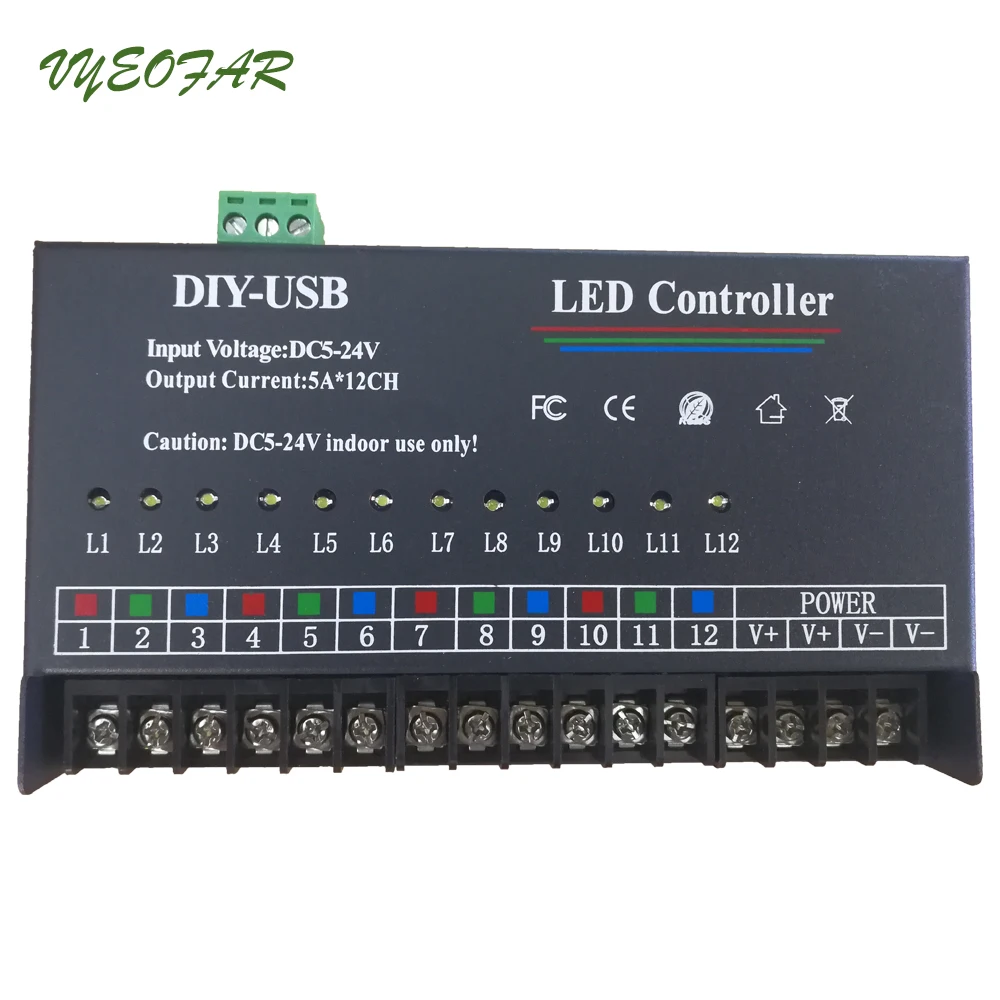 USB DIY светодиодный RGB/RGBW контроллер 12 программируемых канала 12V 24V 5A * 12CH 3528 5050 один