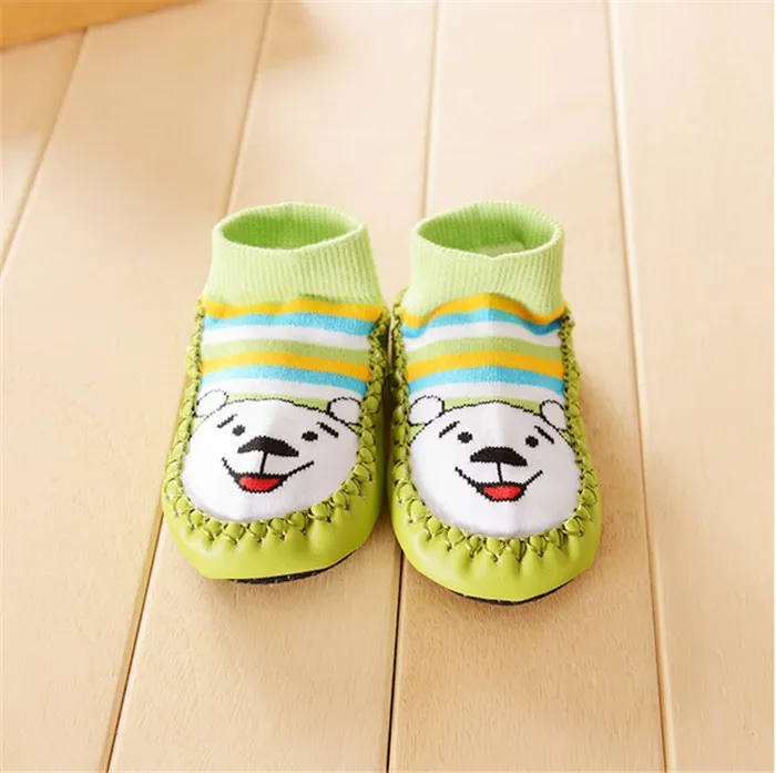 Детские носки с героями мультфильмов подарок для малышей Детские домашние носки-Тапочки кожаные Нескользящие толстые носки - Цвет: green puppy