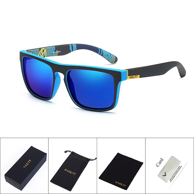 VGLTT Famous unisex Brand designer Polarized Men Sunglasses Mirror Sun glasses UV400 Square Women Male Sun Glasses With Box Bag
