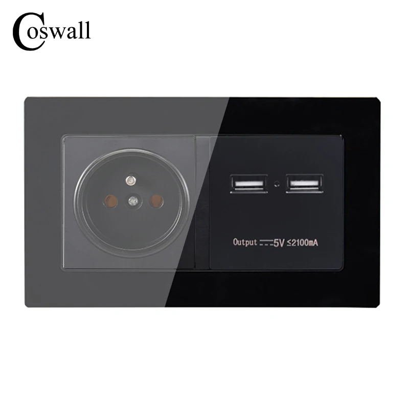 COSWALL настенная розетка французская стандартная с двойным USB интеллектуальным