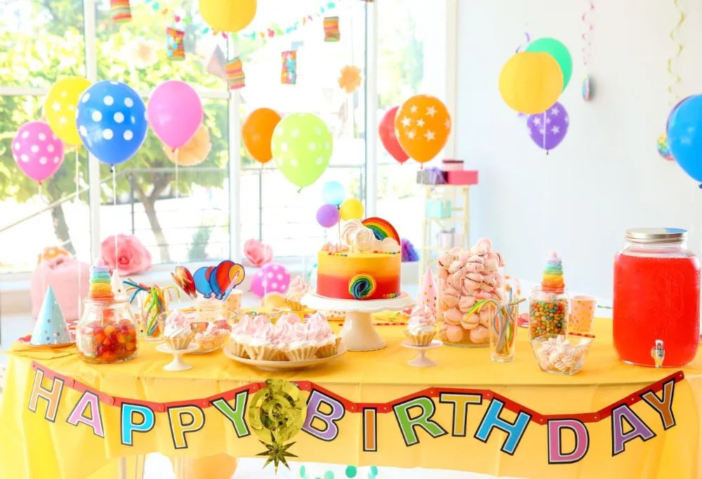 

Laeacco Happy Birthday Party Baby Cake Balloons Scene Photography Backgrounds Customized Photographic Backdrop For Photo Studio