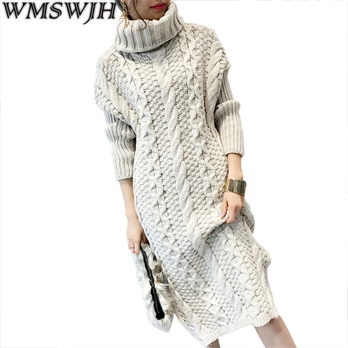 Женское зимнее платье, вязаное платье, водолазка с длинным рукавом, женский теплый длинный свитер, платье, свитера и пуловеры, женская одежда - Цвет: Milky white