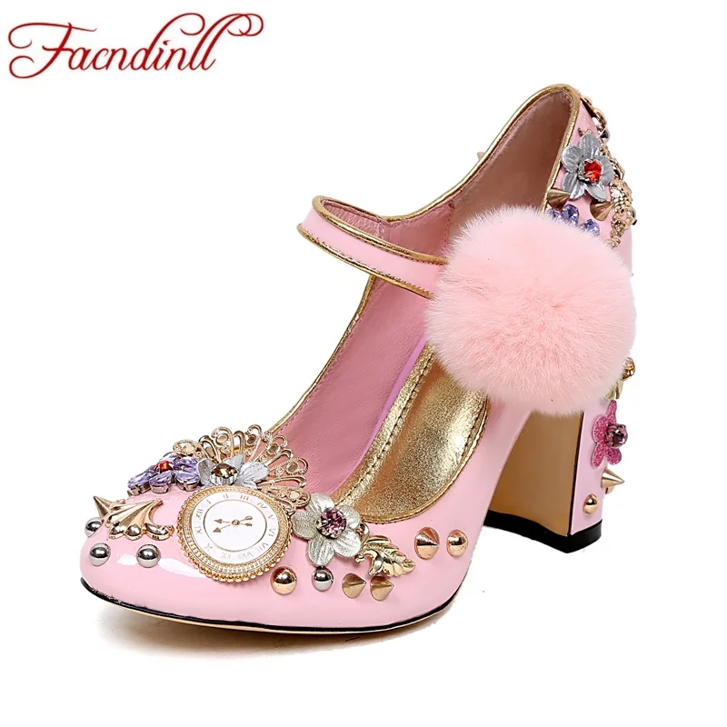 2017 new fashion genuine leather women pumps high heels round toe shoes woman dress party wedding shoes spring summer shoes