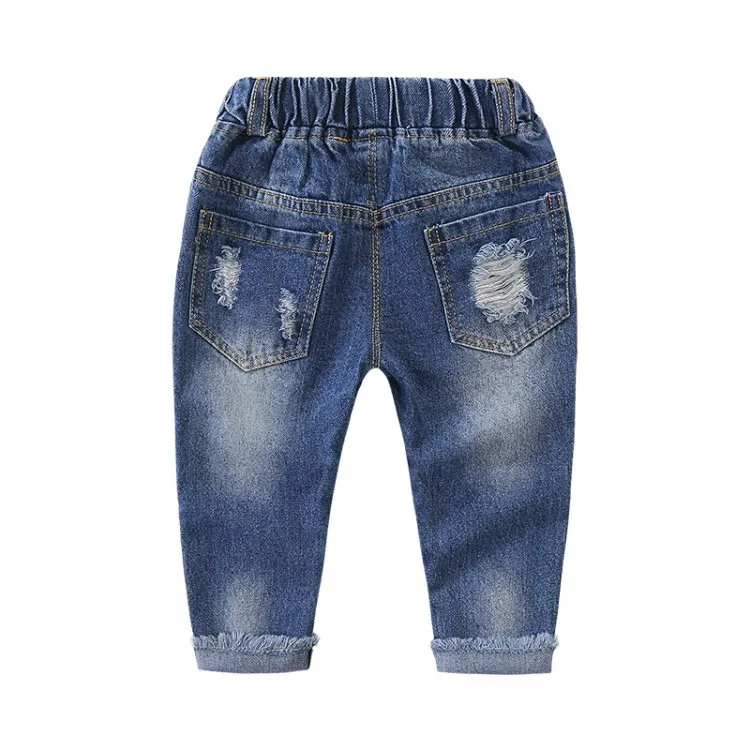DZIECKO/рваные штаны для девочек и мальчиков; детская одежда; коллекция года; брендовые мягкие джинсовые брюки; модные детские ковбойские джинсы; детские штаны