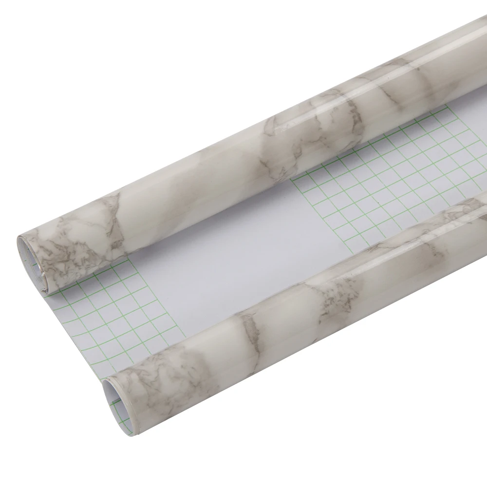 

HOHOFILM 1.22x7m White Marble Vinyl Glossy Vinyl Wrap Film Waterproof Kitchen Table Home Office Sticker 48''x275.5''