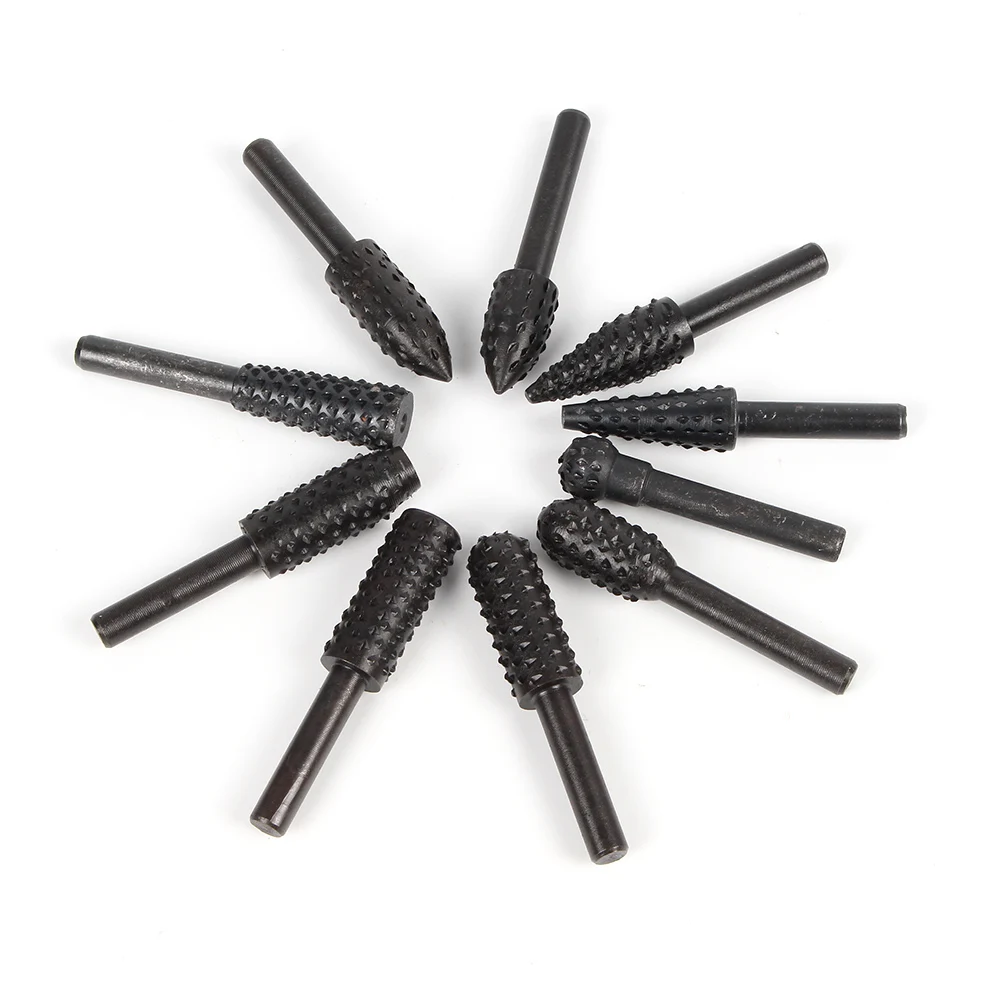 10pcs Rotary Rasp Drill Wood Carving Rasp Drill Bit Woodworking Drill Bits Hand Tool Setin
