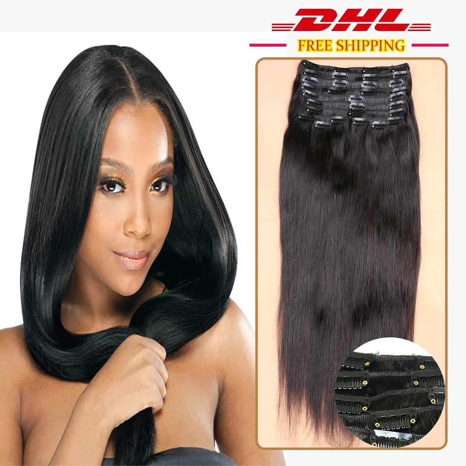 

Clip in Human Hair Extensions 120g Brazilian Virgin Hair Clip in Extension Straight Human Hair Clip Ins For Black Hair