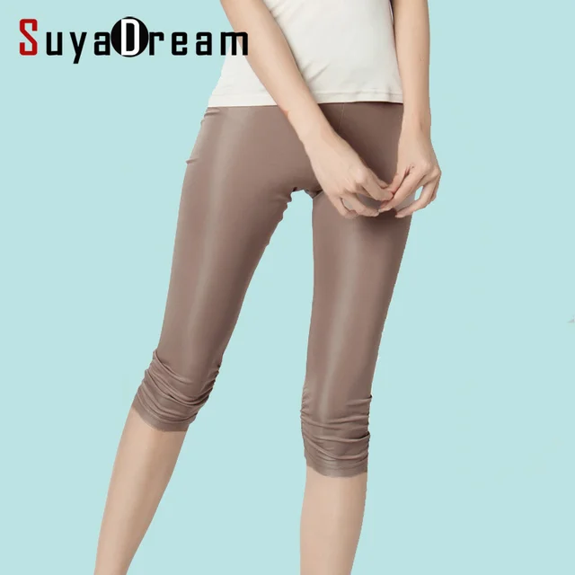 US $18.38 Women Leggings 100%Real Silk 3/4 length pants slim leggings Plus size Anti emptied bottoming pants 