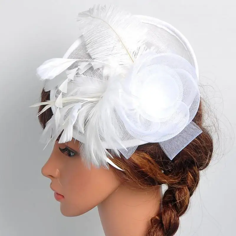 

Hot Sales Net Feather Fascinator Big Headband Clip Wedding Bridal Women Tea Party Church Hat
