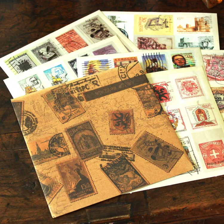 european vintage old stamp sticker set,retro postage stamp decorative ...