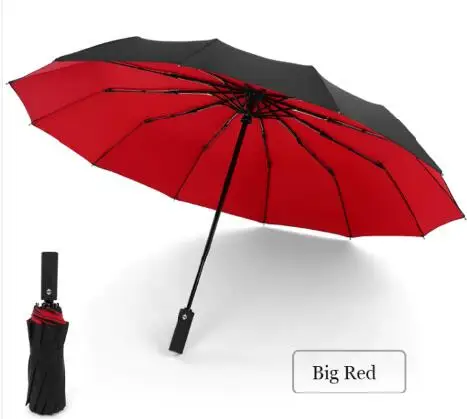 Большой бизнес-зонты, дождевик для женщин и мужчин, полностью автоматический зонтик с 12 ребрами, мужской тройной складной зонтик, мужской большой складной зонтик - Цвет: big red Double layer