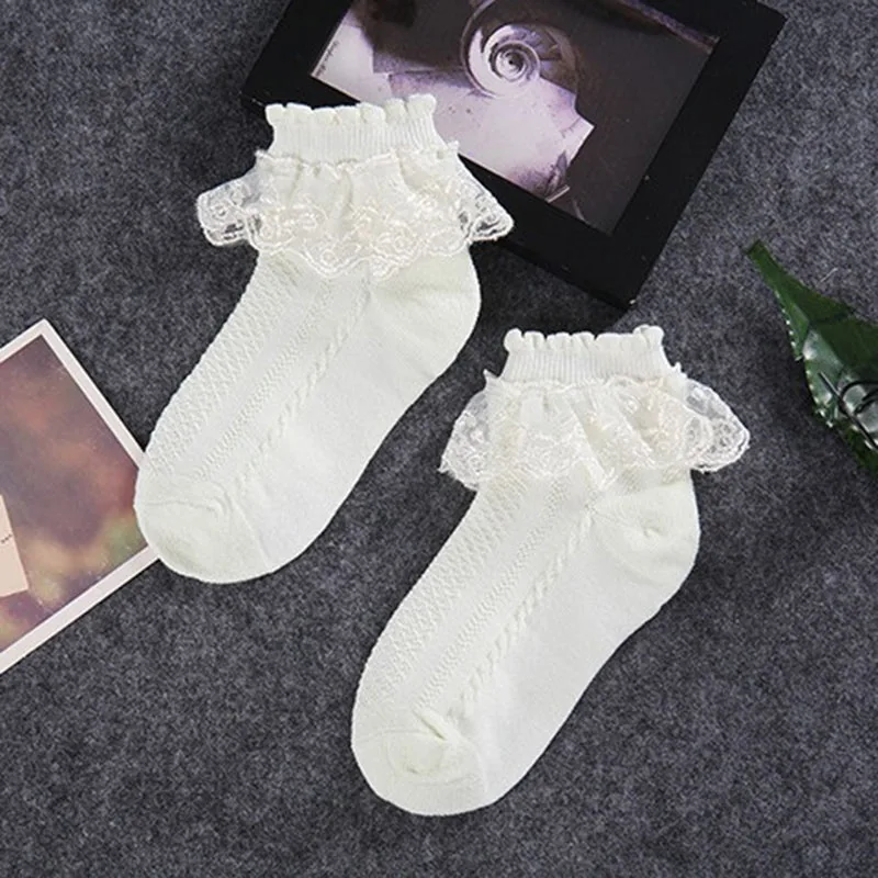 Тонкие летние детские носки белые хлопковые кружевные сетчатые носки принцессы с оборками для маленьких девочек детские дышащие короткие носки