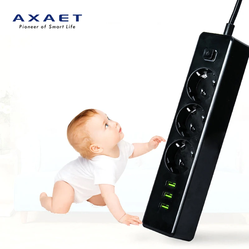 Pаспродажа AXAET EHUA Универсальный мощность полосы 3 выход 3 USB порты и разъёмы Разъем ЕС Plug 1,8 м кабель расширения электрические 250 В 10A зарядное устройство ...