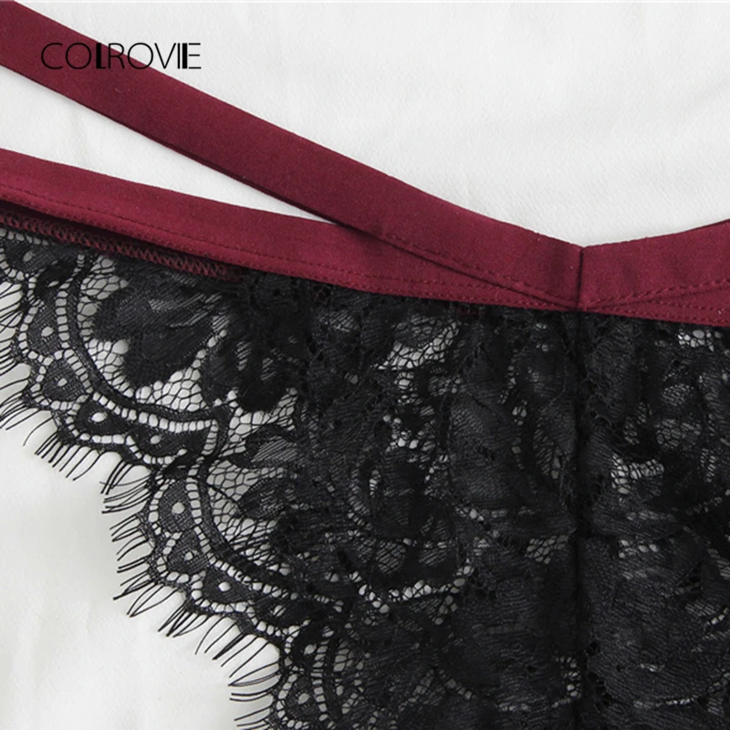 COLROVIE Detachable Halter Lace Lingerie Set 2018 Summer Adjustable Women Bra And Brief Sets Sexy Underwear Transparent Bra set