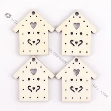 50 шт./пакет дом Стиль полые деревянные украшения кулон с верхним отверстием для Рождественская елка украшения аксессуары деревянные поделки своими руками