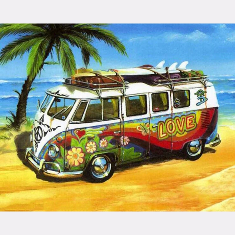 5d diy Diamond embroidery seaside VW car diamond painting Cross Stitch Rhinestone mosaic home decor