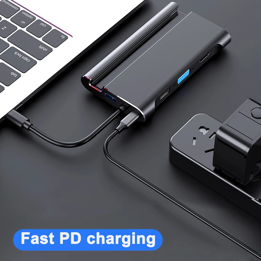 USB-C концентратор USB 3,0 HDMI VGA RJ45 Ethernet адаптер с держателем для телефона стенд Thunderbolt 3 PD для MacBook Pro huawei USB C концентратор