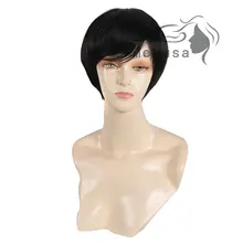 Medusa hair products: Synthetic african american pastel wigs Ultra sleek pixie cut style short black Afro wig with bangs SW0110A