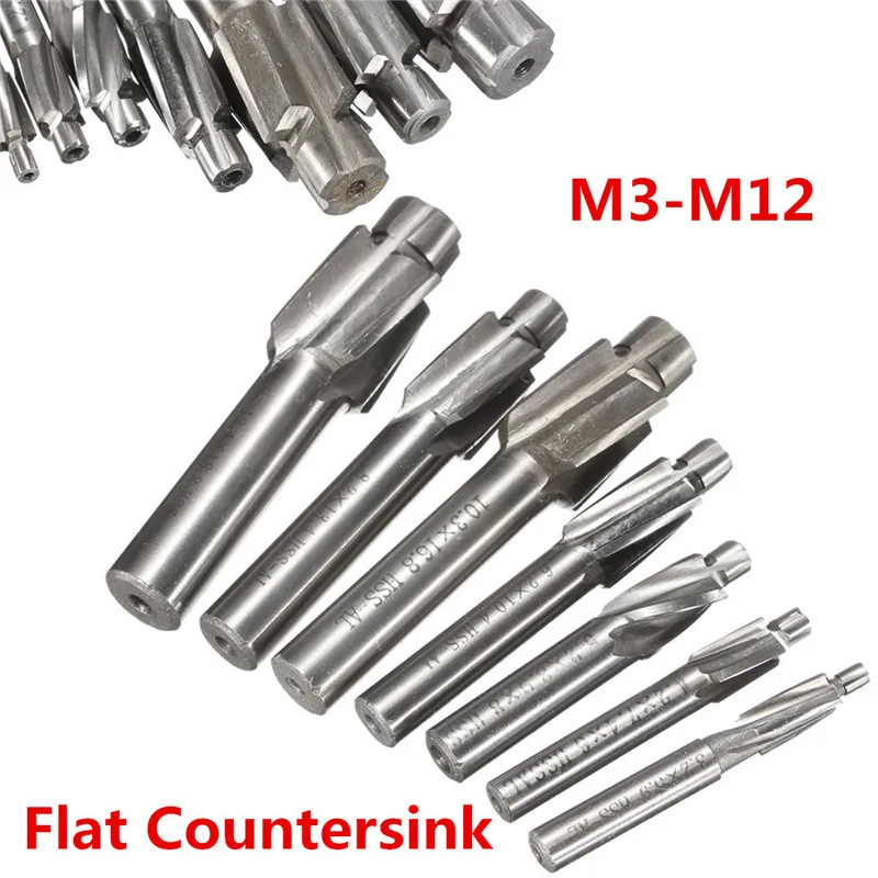 7 Piece Set Sunk Head Milling Cutter Countersunk Drill HSS AL Flat
