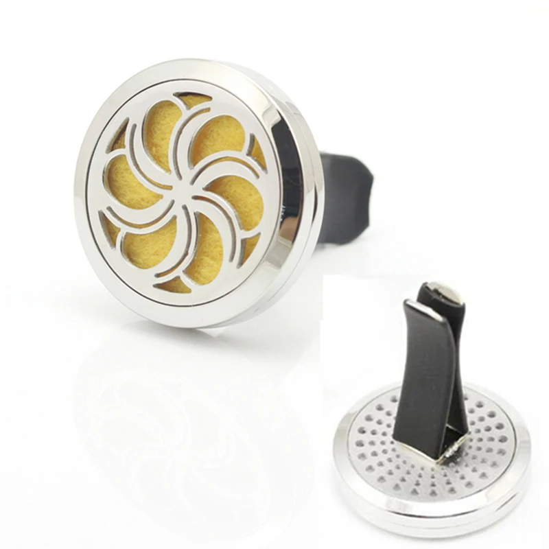 

New Design 30mm Stainless Steel Car Hollow Out Rotate Aromatherapy Essential Oil Diffuser Perfume Locket Jewelry Clip for Car
