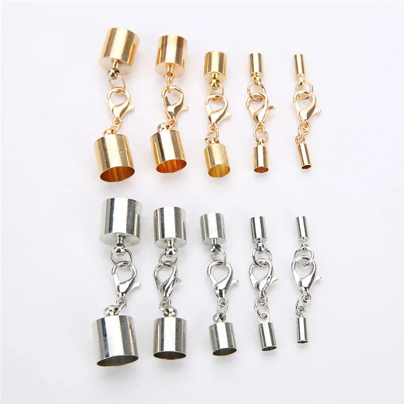 

10set Metal Cord End Connectors Clasp Fit 3/4/6/8/10mm Leather Cord Bracelet Gold Color Lobster Clasps Hook for Jewelry Making