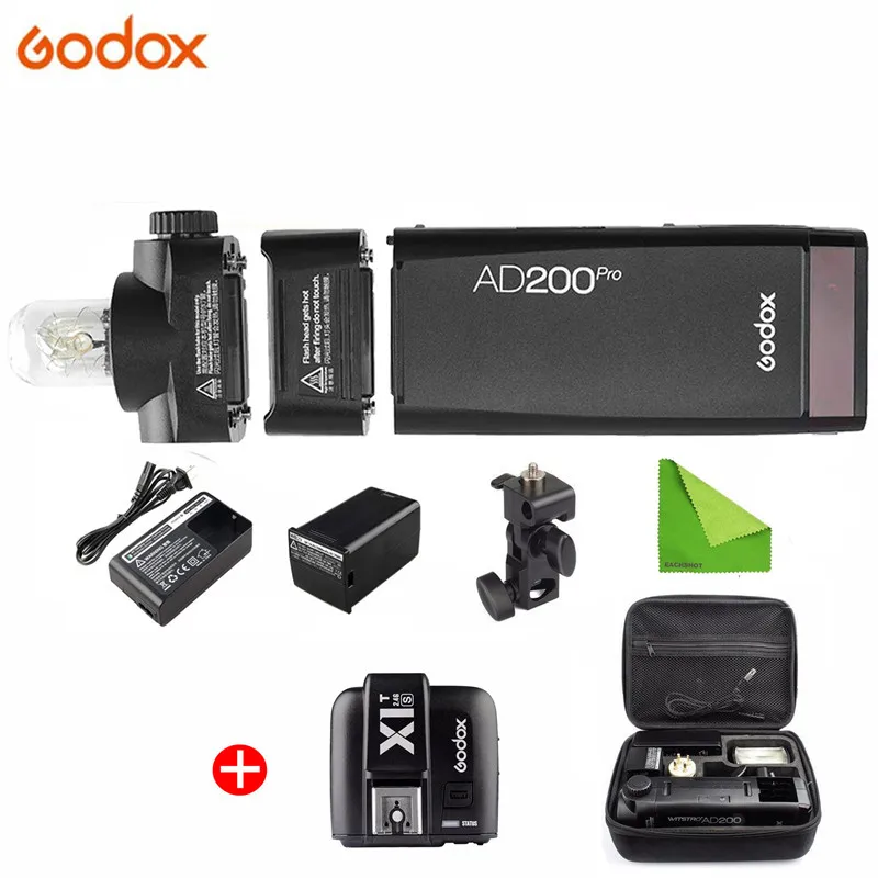 Godox AD200 Pro AD200Pro 200Ws 2,4G Вспышка стробоскоп 2900mAh батарея голая лампа Speedlite френель головка для DSLR вспышка для фотоаппарата - Цвет: Add X1T