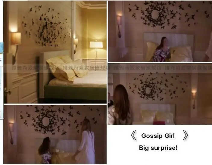 Free Ship 2014 Hot Sale Gossip Girl 3d Butterflies Wall Stickers