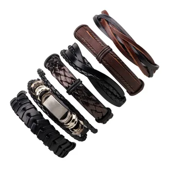 

72Pcs/lot=12setsLeather Combination Bracelets Bangle Black Rope chain Jewelry For unisex men Women