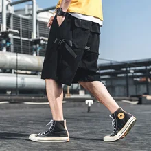 New Multi-Pocket Stylish Mens Cargo Short-Pants Hip Hop Summer Male Elastic Waist Casual Shorts Loose Ribbon Streetwear OvreSize New Multi-Pocket Stylish Mens Cargo Short-Pants Hip Hop Summer Male Elastic Waist Casual Shorts Loose Ribbon Streetwear OvreSize