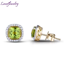 Горячее предложение, новинка, подушка, 6 мм, натуральный бриллиант, Зеленый Перидот, твердые, 14 к, желтое золото, серьги для женщин, для свадьбы, вечеринки, ESR0053