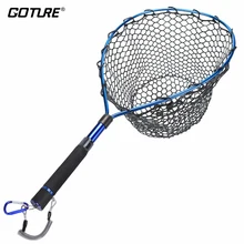Goture تلسكوبي الصيد شبكة أرضية سبائك الألومنيوم الإطار براون شبكة المطاط الصغيرة المغناطيسي كليب الحبل يطير الصيد صافي(China)
