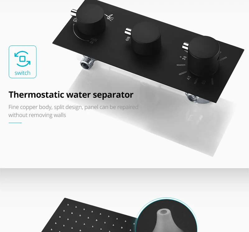 Luxury Thermostat 16 inch Shower System LCD Touch Screen Digital Display Black Large Shower Set 180 Degree Rotating Lower Faucet (23)