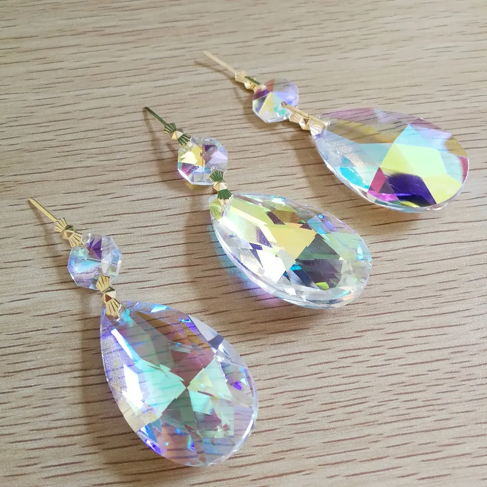 

20pcs/lot Lustre de cristal 50mm Teardrop Crystal AB Ornaments Crystals Chandelier Parts Lighting Pendant With Gold Bowties