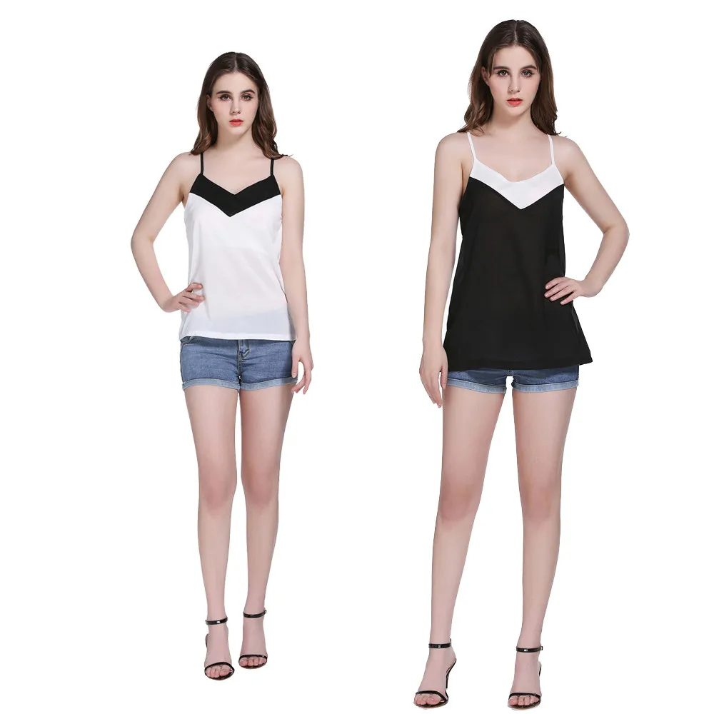 Black and white  Crop Tops contrast sling straight Sleeveless summer Vest Backless Hit Color Halter Tank Tops