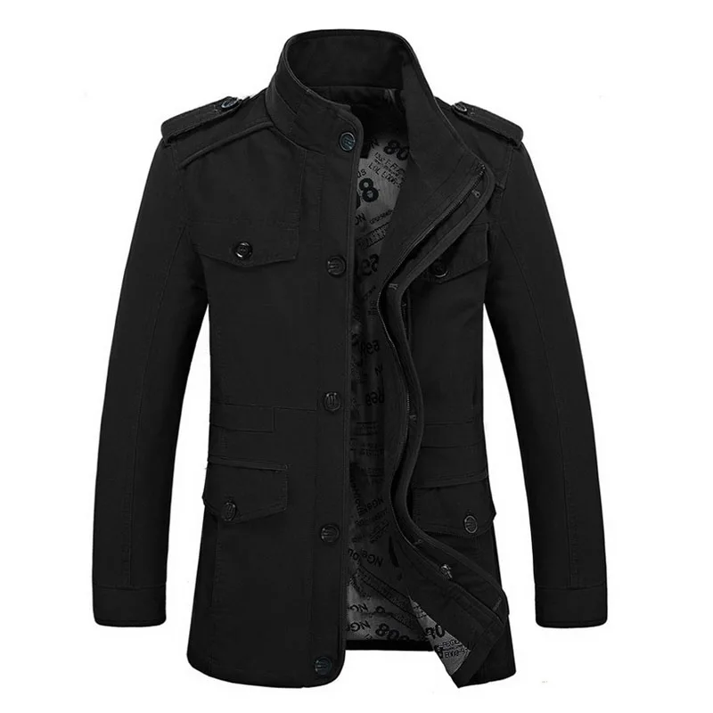 

new arrival autumn and winter men high quality stand collar middle length zipper closure military style windbreaker trench coat