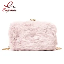 Модные вечерние мини-сумки с кроликом в новом стиле; женская вечерняя сумочка; клатч; женская сумочка на цепочке; сумка на плечо; женская сумка с клапаном; 6 цветов