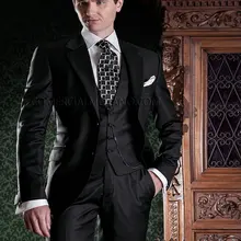 Дизайн две кнопки Черный Жених Смокинги друзей жениха Мужские свадебные костюмы для выпускного вечера Жених(куртка+ брюки+ жилет+ галстук) K: 892