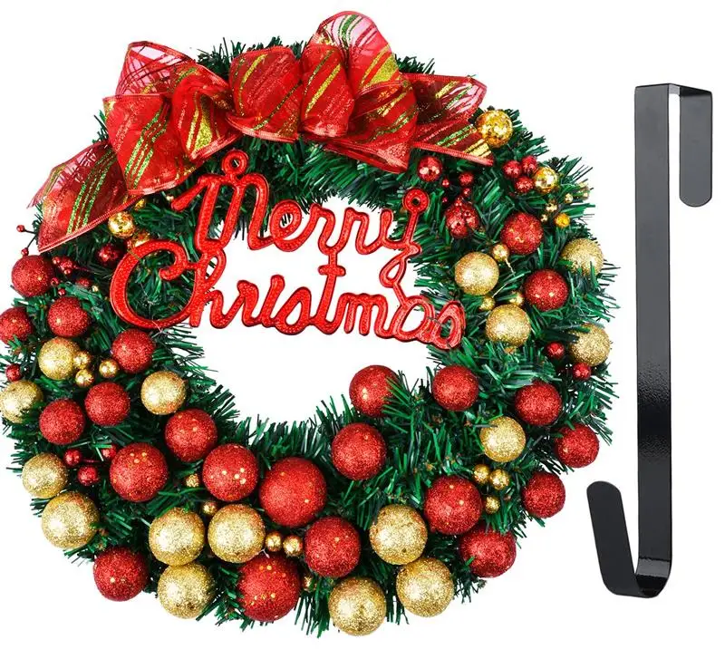 

15.75'' Christmas Wreath Artificial Creative Glittering Balls Door Sign Xmas Wreath with Hanging Hook