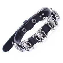 Высокое качество черный и коричневый браслет из натуральной кожи мужские браслеты с черепом Винтажные Ювелирные Изделия