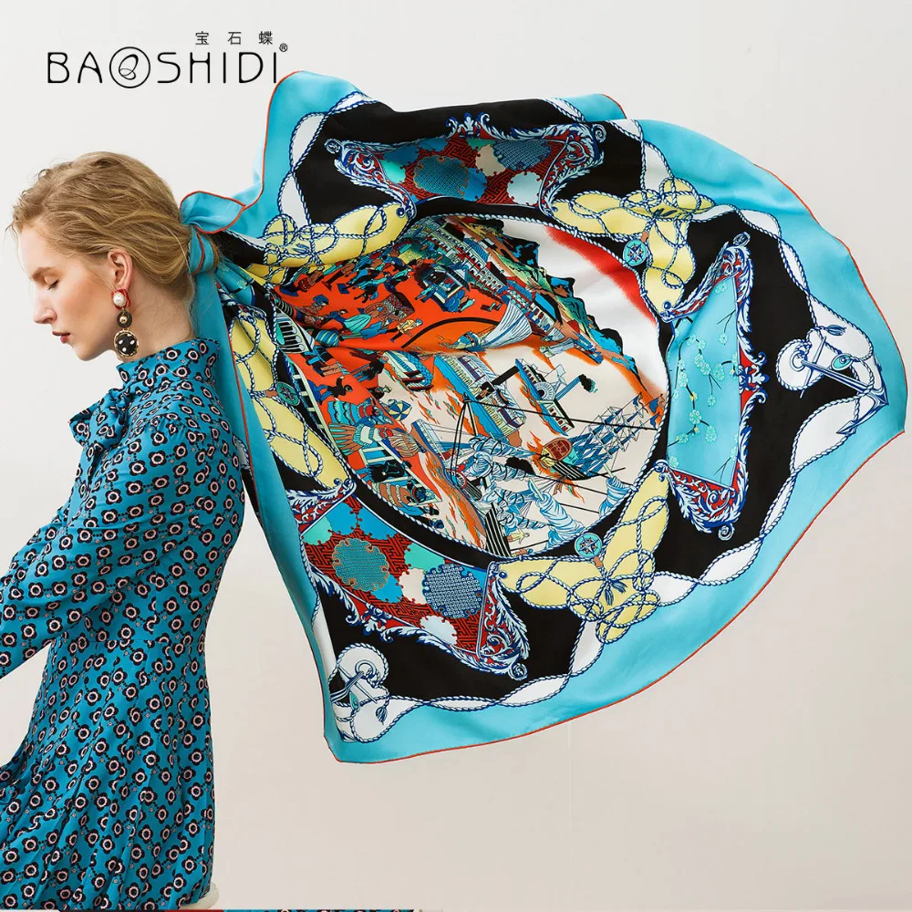 

[BAOSHIDI] Luxury brand 2018 New Arrival 100% silk square scarf, 19m/m thick silk satin fabric scarves, fashion lady hijab scarf